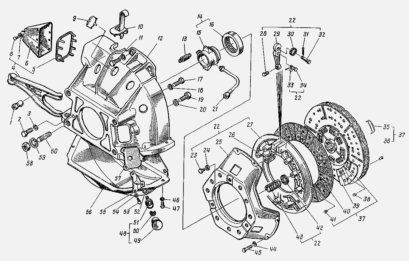 Погрузчик сцепление. Кожух сцепления ГАЗ 52. Кожух сцепления ГАЗ 53 чертеж. Вилка сцепления ГАЗ 53 схема. Диск сцепления ГАЗ 51.